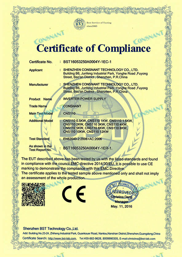 Certificado de Conformidade - Solar Inverter CE