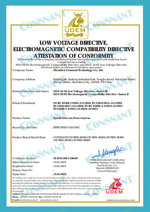 Sistema de energia híbrido de telecomunicações - Certificado CE